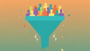 多数の候補者からターゲットを絞り込む採用マーケティングのファネル（漏斗）のフラットイラスト